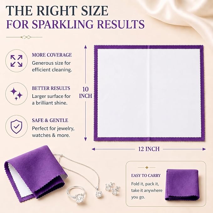Bonison 4 Pack Large Silver Polishing Cloth – 10"x12" Jewelry Cleaning Cloth & Multi-Layer Jewelry Polishing Cloth for Silver, Gold, Diamond, Platinum, Coins, Watches, Gemstones (Purple)