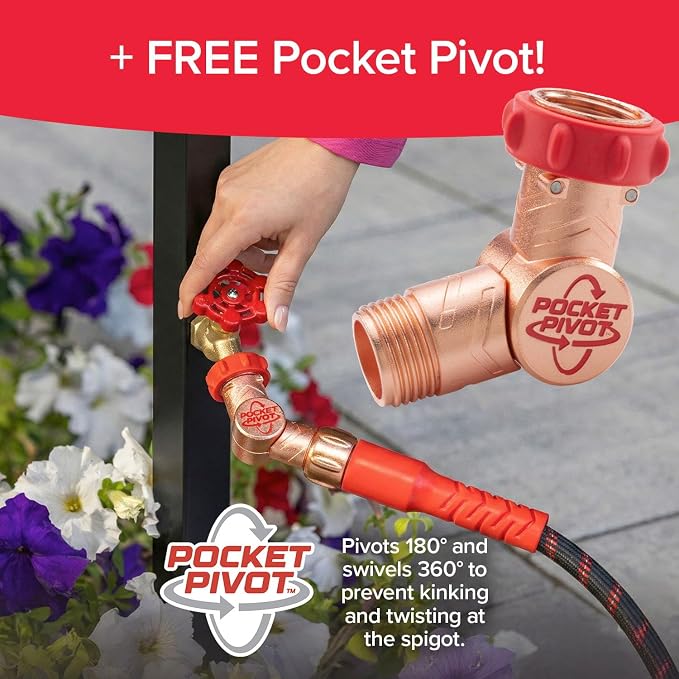 Pocket Hose Ballistic 75 FT Expandable Garden Hose, No-Kink, As Seen on TV | Anti-burst sleeve reinforced with bulletproof fiber, 360° swiveling pocket pivot connector, lightweight compact design