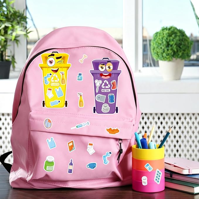 24 Sheets Recycling Bin Make a Face Sticker, Make Your Own Trash Bin Stickers Mix and Match Sticker for Home School Classroom Crafts Activities Reward Birthday Party Favors