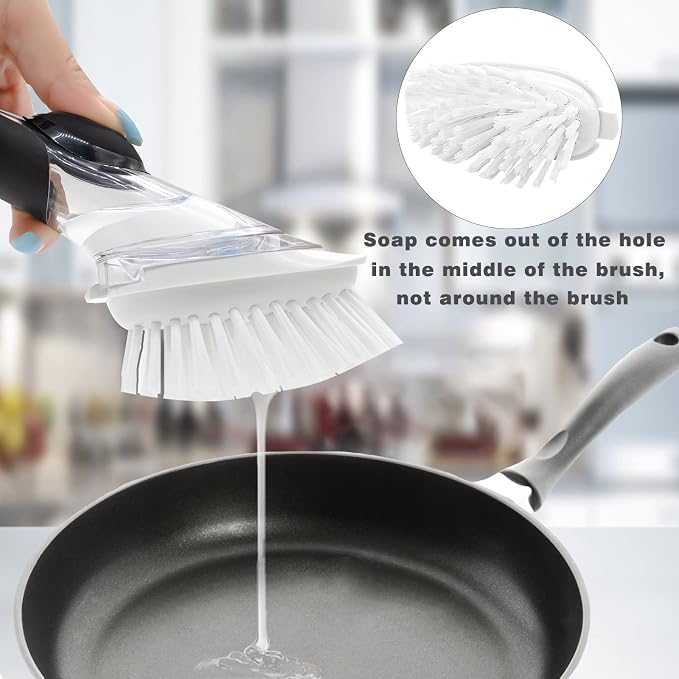 4 Pack Dish Brush Refills for OXO/RIMAY Soap Dispensing Dish Brush | Nylon Bristles Brush Head Replacements for Kitchen Soap Dispensing Scrubber Non-Scratch Brush Refills for Pots Pans and Sink