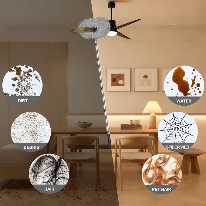 Eunice Ceiling Fan Cleaner Duster with Extension Pole | 13-78Inch Reusable Fan Blade Cleaning Tool for Cobweb Walls and Door Window