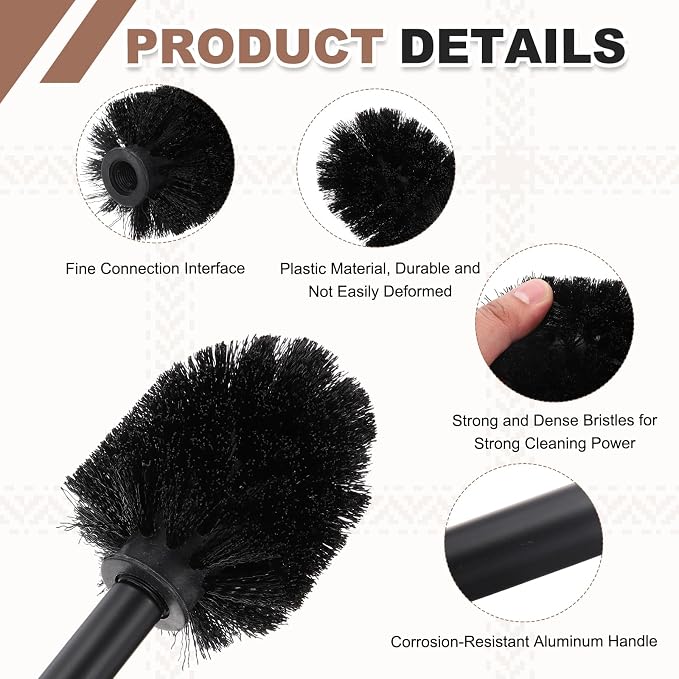 uxcell 2 Pcs Toilet Brush Set Replacement Head, 9.8 Inch Toilet Brush Refills with Handle, Bathroom Cleaning Tool Restroom Accessories for Bathtubs Bathroom Home Apartments Office, Black