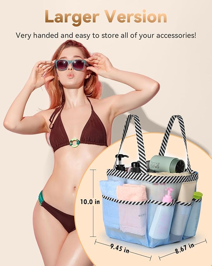 Temede Mesh Shower Caddy Portable for College Dorm Room Essentials | Large Capacity 8-Pocket Shower Tote Bag, Bathroom Organizer with Quick-Dry and Dual Handles for Dorm, Gym, Travel, Camping