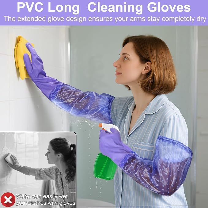 Long Gloves for Cleaning Bathroom,Elbow Length,2 Pair | Waterproof Chemical Resistant Glove,Pvc Full Arm Men & Women Reusable Glove for Gardening,Aquarium,Kitchen,Household Cleaning