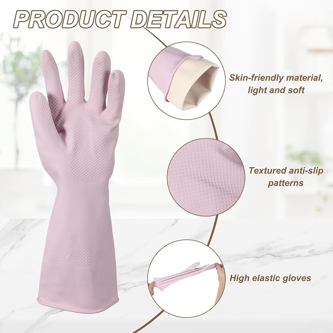 uxcell Rubber Cleaning Gloves, Reusable Household Dishwashing Long Rubber Gloves with Non-slip Grip
