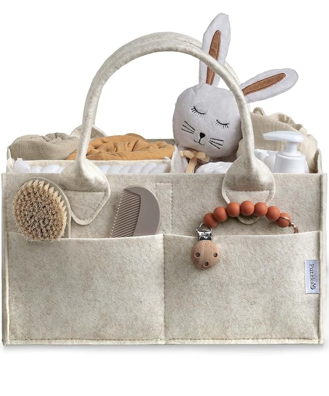 PUTSKA Baby Diaper Caddy Organizer, Felt Nursery Basket, White, Extra Large
