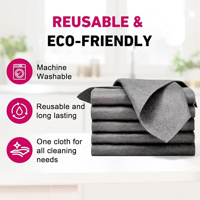 12PC Magic Cloth,Magic Cleaning Cloth, Reusable Microfiber Cleaning Cloth | Made of Thickened Microfiber, Lint-Free & Streak-Free, Reusable for Kitchen, Glass, Car Windows & More