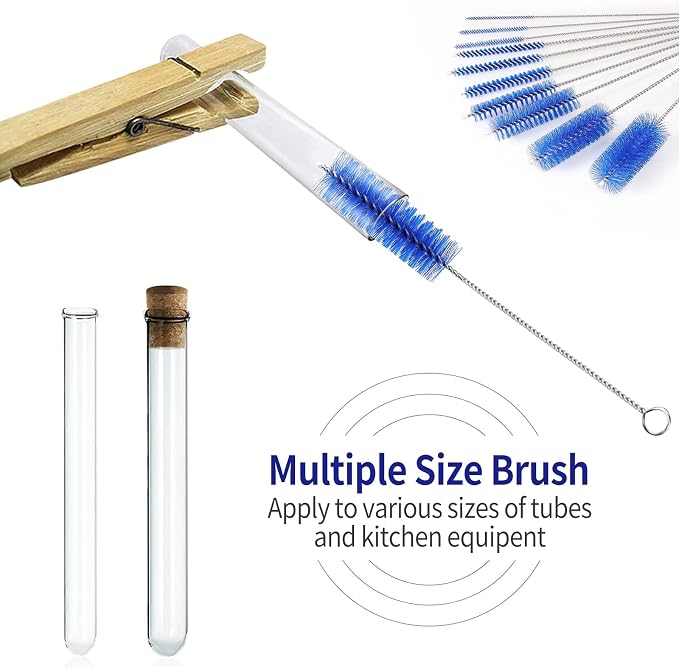 CiaraQ Bottle Cleaning Brushes, 8 Inch Nylon Tube Brush Set, Cleaner for Narrow Neck Bottles Cups with Hook, Set of 10pcs. (Pack of 2)
