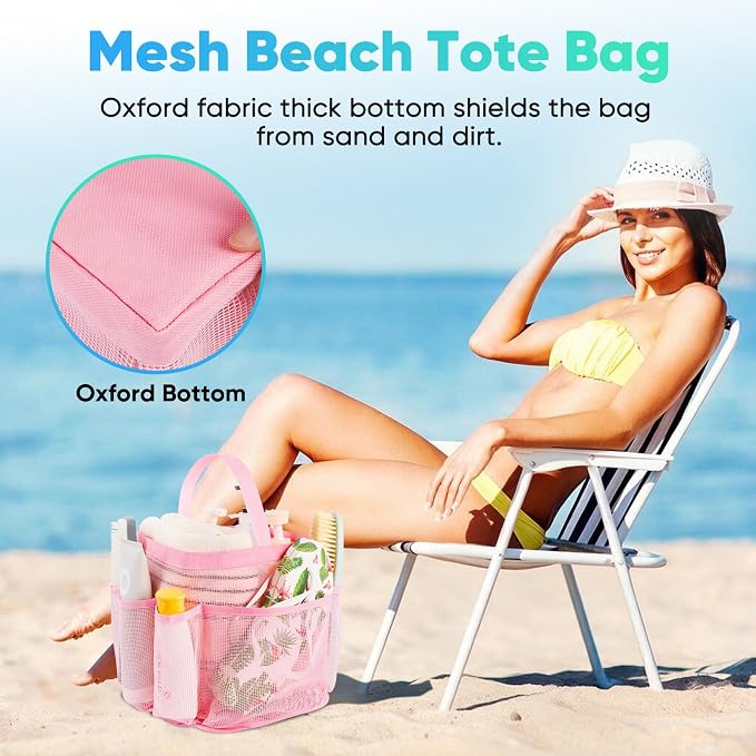 EUDELE Mesh Shower Caddy Portable for College Dorm Room Essentials,Portable Shower Caddy Dorm with 9-Pocket Large Capacity, Shower Bag for Beach, Swimming, Gym, Travel essentials, Pink