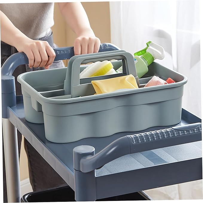 Thickened Plastic Cleaning Supply Caddy with Multi-Compartment, Portable Cleaning Basket for Sponge, Spray Bottle, Towels, Housekeeping Supplies Organizer