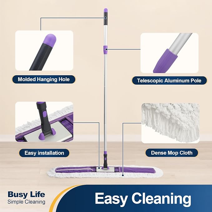 Yocada 36 inch Commercial Dust Mop Industrial Floor Mop 59 Inch Long | for Cleaning Office Garage Hardwood Warehouse Factory Mall Deck Total 2 Pads