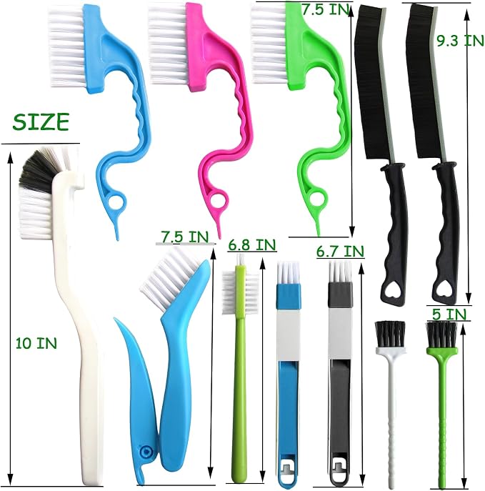12Pcs Small Crevice Gap Cleaning Brushes, Groove Detail Brush Cleaner Tools | Ideal for door window tracks, grooves, corners, bathroom, kitchen, faucets, sinks and keyboards deep crevice cleaning