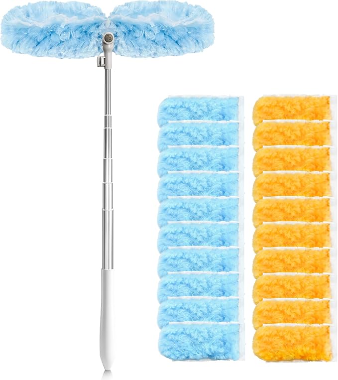 6 ft Extendable Duster Handle with 20 Refills | Duster with Extension Pole, Disposable Microfiber Dusting Pads for Home Cleaning,High Ceiling, Window, Hard-to-Reach Areas