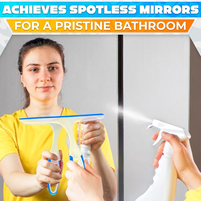 4 Pcs Hand Squeegee for Shower Glass, 9.45 in Silicone Blade | Small Squeegee for Window Cleaning; Streak-Free; Durable Plastic Grip; Hanging Hook; for Mirror, Tile & Glass Doors