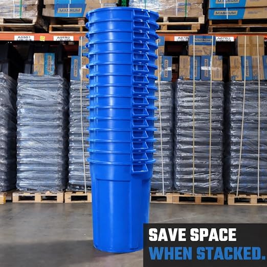 Magnum Blue 55 Gallon Trash Can Set (Trash Can, Quiet Dolly, and Reinforced Lid), Construction Grade, Jobsite Ready for Handling and Rolling Garbage CMTC-CLD0-55B04 (4 Set)