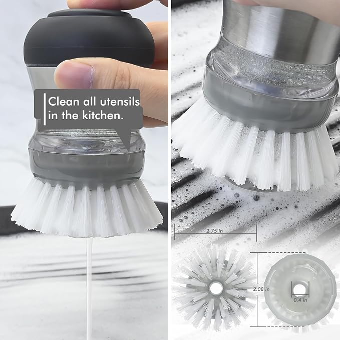 Palm Brush Refills for OXO Steel Soap Dispensing Dish Brush | 4 Pack Cleaning Replacement Brush Head for OXO Palm Brush(Grey)