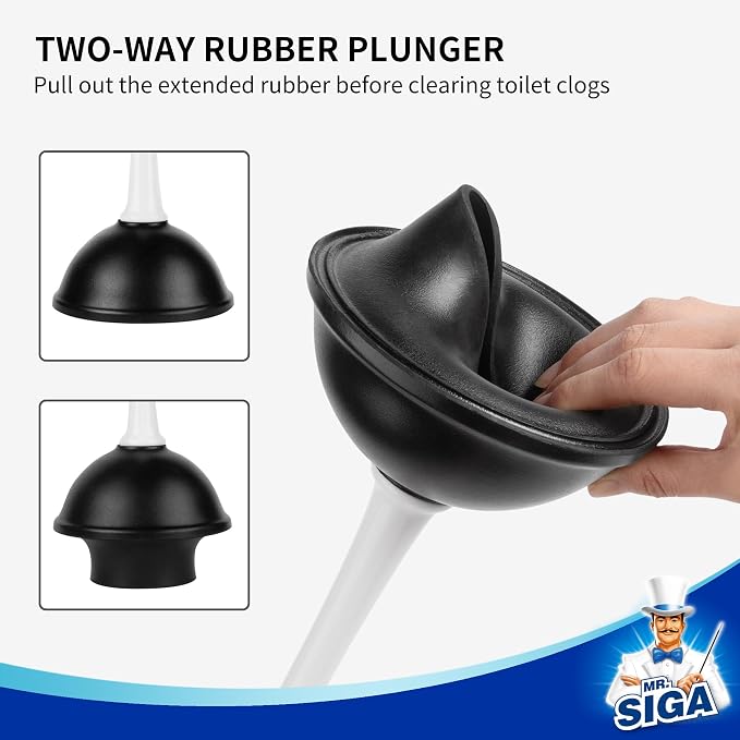 MR.SIGA Toilet Plunger and Bowl Brush Combo for Bathroom Cleaning, White | Heavy duty toilet brush and plunger set, toilet bowl brush and plunger with holder