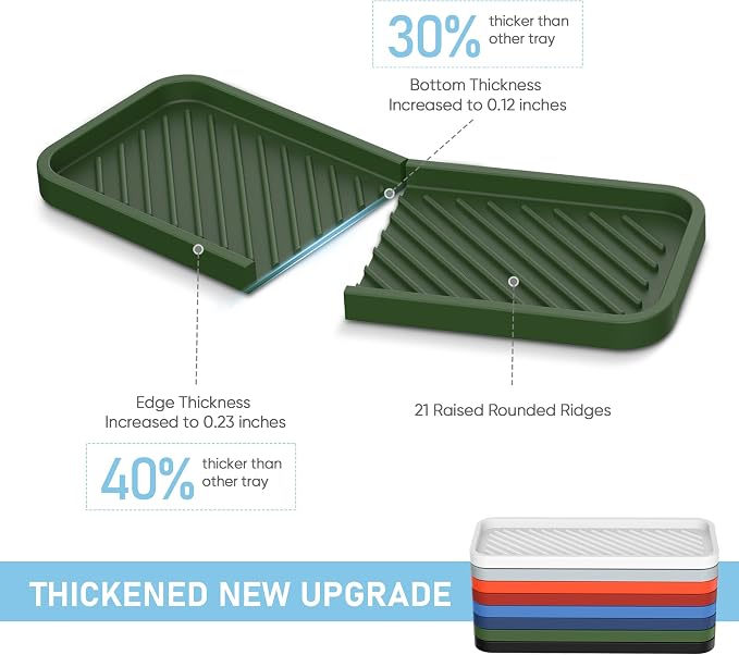 Silicone Sponge Holder, Kitchen Sink Organizer Tray（Green） | Sponge Caddy Dish Soap Holder, Scrubber, Soap Dispenser, Scouring Pad