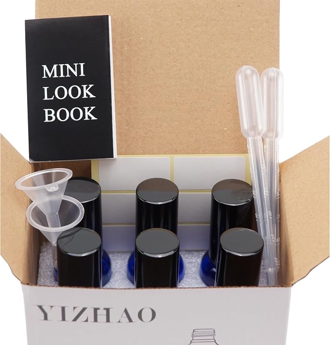 YIZHAO Amber Glass Spray Bottles 1oz, with Small Fine Mist Spray, Metal Cap, Refillable for Essential Oil,Travel,Cleaning,Perfume,Aromatherapy,Makeup – 6 Pcs