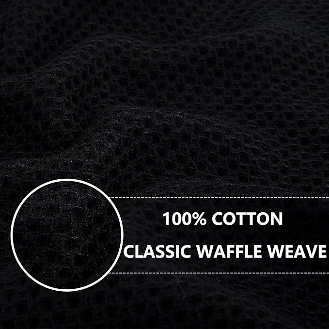 Homaxy 100% Cotton Waffle Weave Kitchen Dish Towels 4-Pack, Black | 13 x 28 Inches, Ultra Soft Absorbent Dish Towels, Quick Drying Cleaning Towels