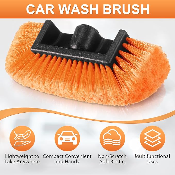 Tanlade 2 Pcs Car Wash Brush Heads Soft Bristle Flow Thru,10 Inch,Orange | Replacement Heads for Exterior Cleaning, Compatible with Auto Truck RV Boat Camper, Gentle Bristles Protect Paint Finish
