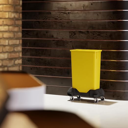 23 Gallon Yellow Rectangular Slim Trash Can with Dolly | Great for Home, Commercial, or Restaurant Use.