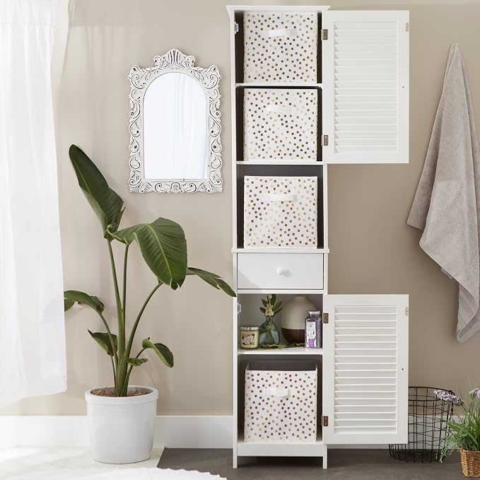DII Woven Polyester Storage Bin, Polka Dot, White & Gold, Small Set of 4