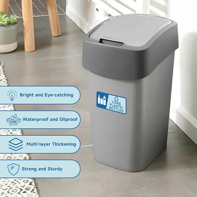 2PCS Recycle Sign Stickers for Trash Can，Self-Adhesive Waterproof Fade-Resistant Recycle Cans and Bottle Only Lables for Trash Bin, Home，Business，Shop，School，Public Area 7.3 x 3.3 In