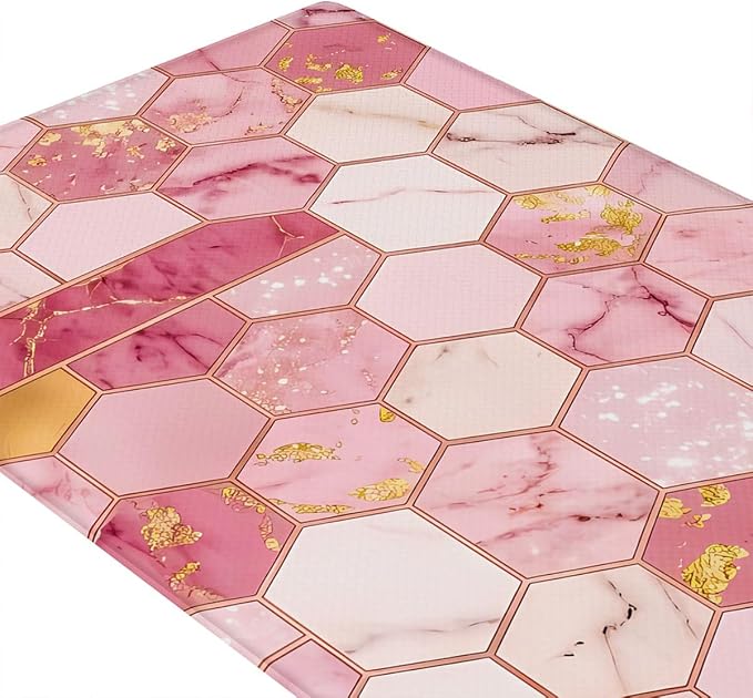 Feelyou Marble Kitchen Mat for Floor Pink Ombre 2pcs Kitchen Rug Geometric Waterproof Non-Slip Rugs for Office Laundry Room Decor Accessories