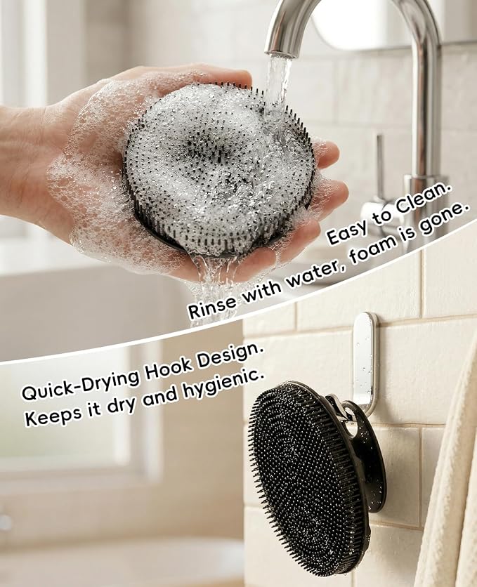 Soft Silicone Shower Brush Body Wash Bath Exfoliating Skin Massage Scrubber | 1 Pack Dry Skin Brushing Glove Loofah, Fit for Sensitive and All Kinds of Skin(Black)