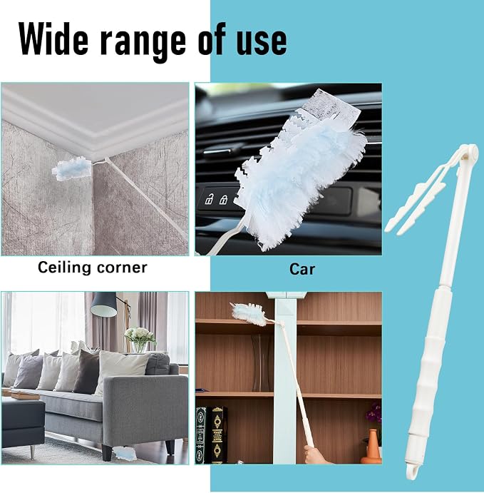 Colingmill 12 Pcs 3 ft Replacement Handles Compatible with Duster Refills | For Ceiling Fans, Blinds, Shelves, Windows, Long Extended Handle Only, White, Foldable, Durable PET, 270° Rotating Head