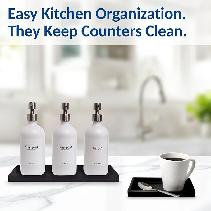 Spacewiser Countertop & Vanity Silicone Tray – 2 PC (11.7" & 7.7") Set | Bathroom Tray & Kitchen Soap Tray Set, Bathroom Counter Tray, Kitchen Sink Dish Soap Tray for Countertop Organization