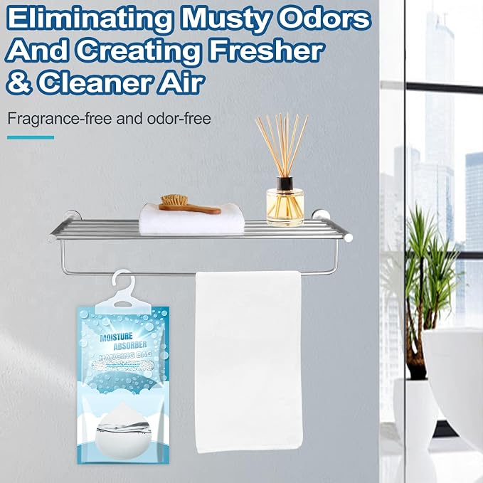 12 Pack Hanging Closet Dehumidifier Bags Moisture Absorbers for Cars | Fragrance Free Leakproof Moisture Absorbing Bags for Closet, Bathroom Basement RV, Eliminates Odors for Fresher, Cleaner Air