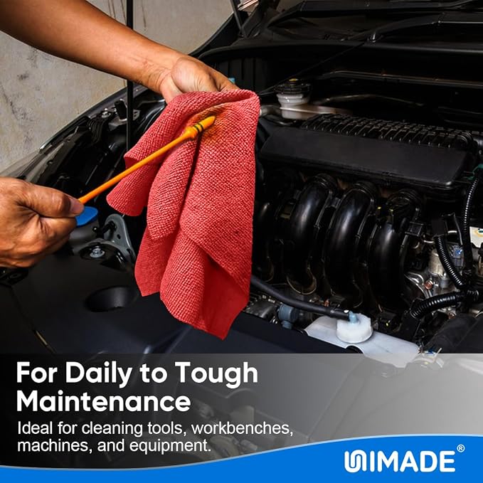 Microfiber Cleaning Cloth, 20 Pack Reusable Microfiber Towels | for Cars Lint Free Cleaning Shop Towel Rags for Home Kitchen Automotive Bar Mechanic Restaurant Garage, 11.5"x 11.5", Red