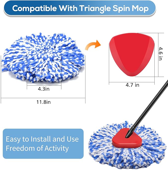 RinseClean Spin Mop Replacement Head for O Ceda RinseClean 2 Tank System | 8 Pack Spin Mop Refills with 1 Rotating Mop Base, Blue Microfiber Mop Refills for Floor Cleaning
