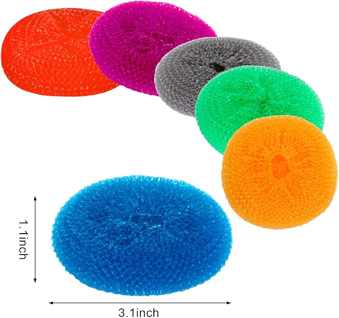 Blulu 15 Pieces Plastic Dish Scrubbers, Nylon Mesh Pads, Rainbow Colors | Round Scouring Pads, Non Scratch Kitchen Use, Safe on Nonstick Cookware Pots Pans, Durable Mesh Design Ideal with Dishes