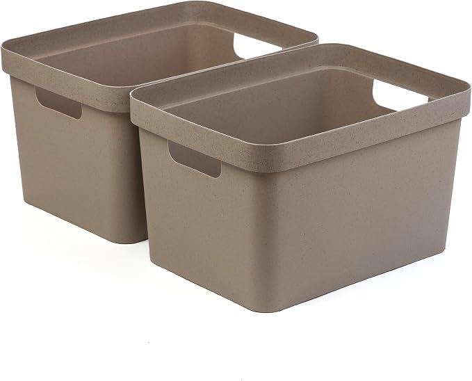 BINO | Plastic Storage Bins, 16 Liter - 2 Pack, Taupe | THE MODERN COLLECTION | Plastic Bins for Organization | Woven Storage Baskets for Organizing | Pantry Shelf Organizer Basket Container Bin