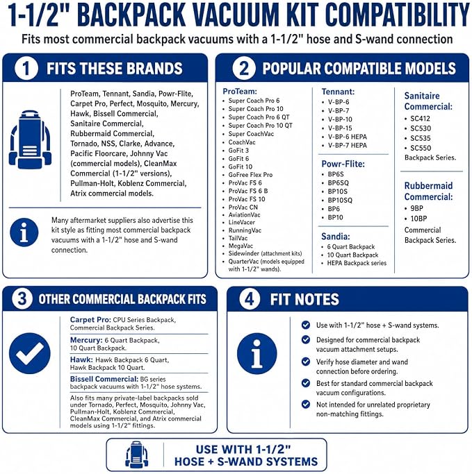 Backpack Vacuum Cleaner Hard Wood Tile Floor Brush 14” Wide with Bumper for Natural Horsehair Soft Bristles Hoover, Sanitaire, Carpet Pro, Proteam Back Pack Vacuums and More