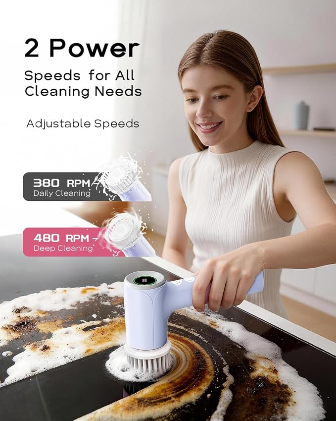 PUFTEM Electric Shower Scrubber, Cordless Bathroom Scrubber, Dual Direction | Dual Direction Cleaning, 6 Replaceable Brush Heads, IPX7 Waterproof, Kitchen, Grout, Tile, Tub, Sink and Corner Cleaning