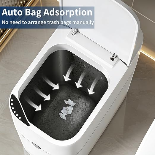 Automatic Bathroom Trash Can with Lid, 3 Gallon Slim Touchless Sensor Garbage Can, Small Smart Auto Bag Adsorption Trash Bin for Living Room, Bedroom, Office and Kitchen