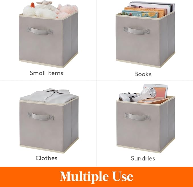 Lifewit Storage Cubes, 13 Inch Organizer Bins, 36L Light Gray, 12 Packs | Foldable Decorative Fabric Storage Baskets for Organizing Home Organizers with Handles for Shelves, Closet