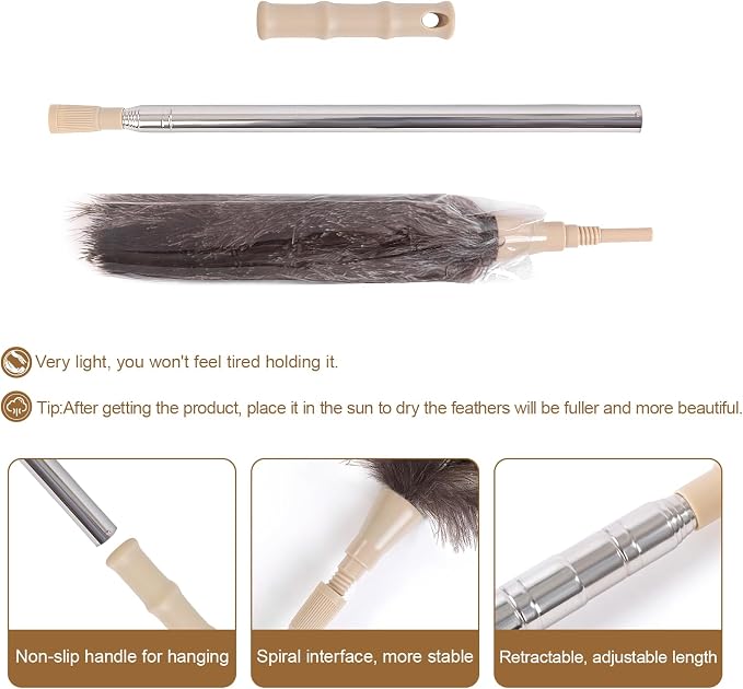 Extendable Ostrich Feather Duster Lengthen Feather Duster Used for Home Cleaning Ceilings（2.1M,Yellow）