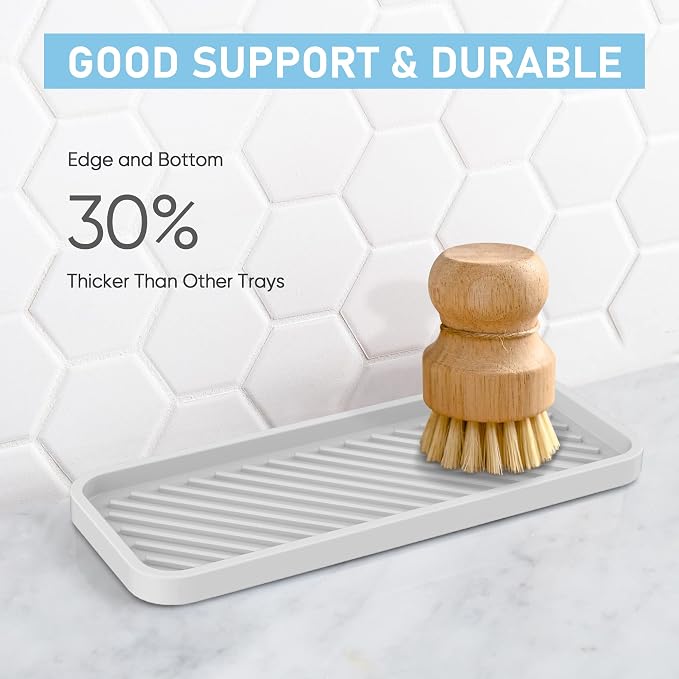 Silicone Sponge Holder, Kitchen Sink Organizer Tray（White） | Soap Sponge Holder for Bathroom Counter Sponge Caddy Dish Soap for Scrubber,Soap Dispenser,Scouring Pad