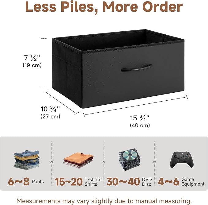 StorageWorks Black Storage Bins, Leather Storage Baskets, Large, 4-Pack | Reinforced Handles, Faux Leather Front, Non-woven Fabric, Collapsible, Space-Saving, Closet Organizers and Storage Bins