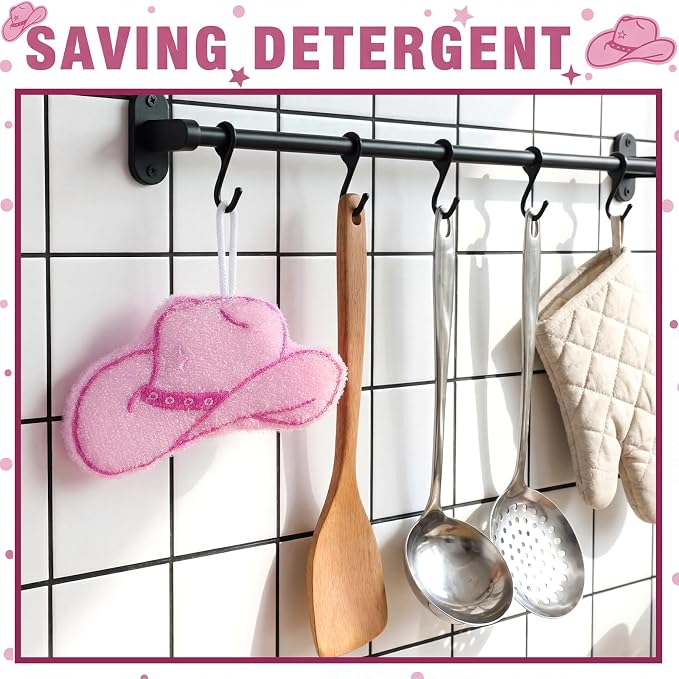12 Pcs Cowgirl Hat Sponge Dish Scrubber Dual Sided Non Scratch Dish Washing Scrubbers Reusable Household Cleaning Kitchen Tools for Dishwashing Washing Dishes Cookware Tubs Sinks