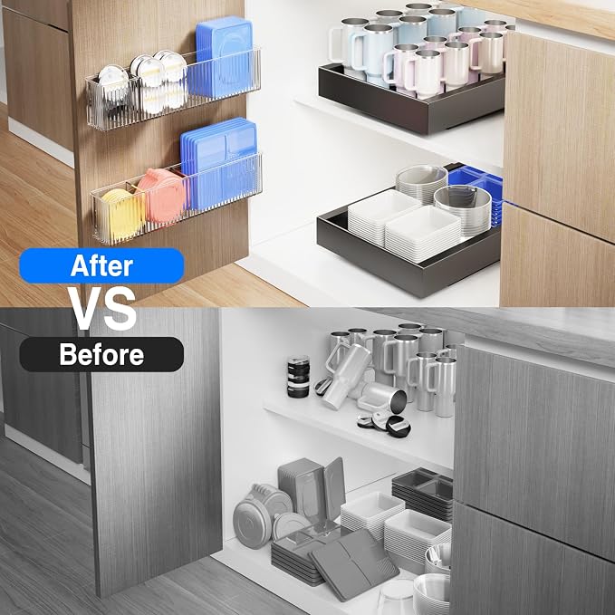 MUSTORN 2 Pack Adhesive Cabinet Door Organizer, Lid Organizers Inside Cabinet Spice Rack Food Container/Tumbler Lids Holders for Kitchen & Bathroom Wall Mounted(Acrylic)