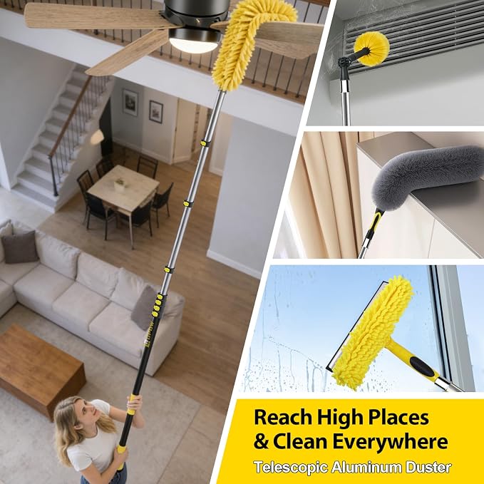 36 Foot High Ceiling Duster Kits with 4.6-30ft Heavy Duty Extension Pole | High Reach Duster for Cleaning,Microfiber Feather Duster,Cobweb Duster,Ceiling Fan Duster,Window Squeegee & Cleaner