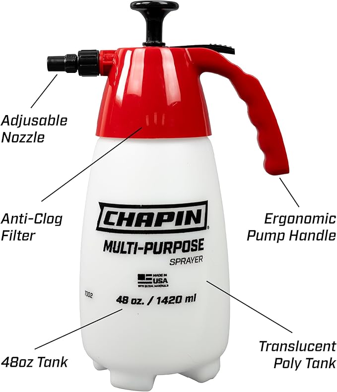 Chapin 1002 Handheld Pump Sprayer,48oz,Multi‑Purpose,Lawn & Garden,Translucent Poly Tank,Wide Mouth Opening,Adjustable Cone Nozzle, Anti‑Clog Filter for Weed,Fertilizer & Pest Applications (Pack of 6)