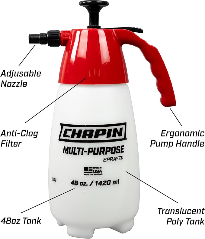 CHAPIN 48oz Handheld Sprayer, Anti-Clog for Continuous Spray | Wide-mouth translucent tank; ideal for weeds, plant feeding, bee hives and cleaning with adjustable spray control
