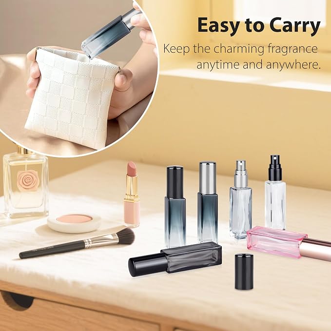 Perfume Travel Refillable 5 Pack 10ml Leak Proof Travel Perfume Bottles | Leak Proof Glass, Easy Refill, TSA Friendly Size, Fine Mist Spray Perfume Atomizer Ideal for Travel, Purse and Daily Carry